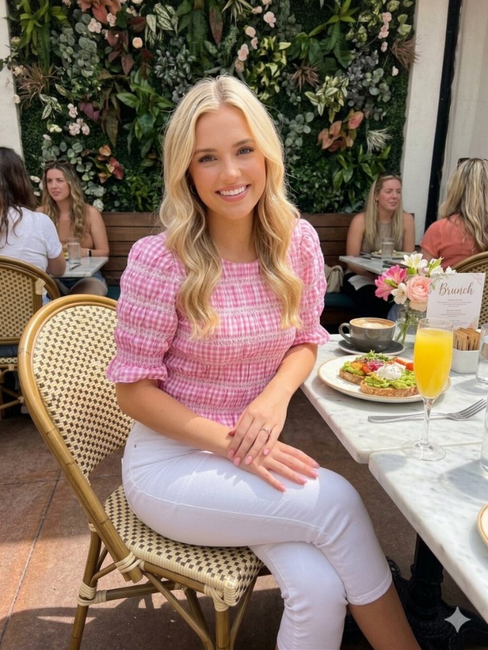 English Factory Gingham Smocked Puff Sleeve Top